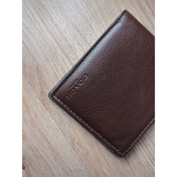 Coach Bi-Fold Pebbled Leather Mens Wallet Dark Saddle Brown - Picture 3 of 10